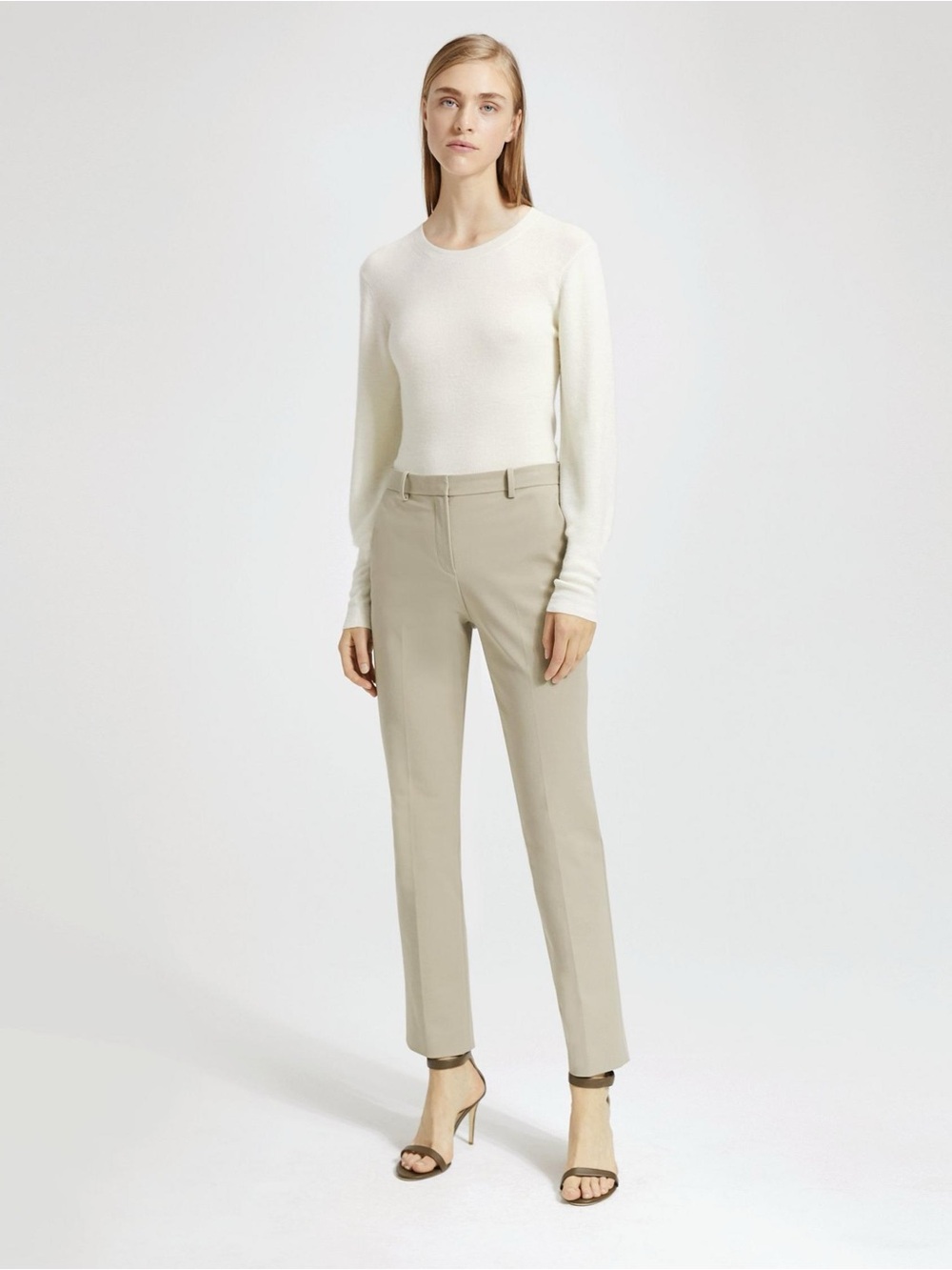 Theory double stretch tailored trouser pant cotton size 10 beige